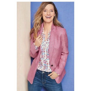 Talbots Classic Linen Blazer Pink Plus Sz 20W Coastal Preppy Chic Jacket Academy